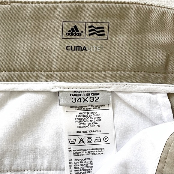 Adidas ClimaLite Men Khaki Flat Front Chino Casual Golf pants size 34x32 - Picture 7 of 8